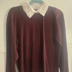 Burgundy Shirt with White Collar